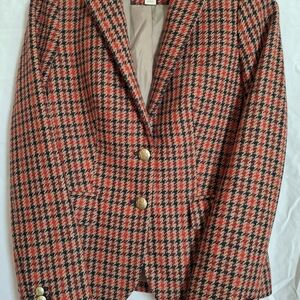 J. Crew Red and Black Checkered Blazer with Gold Buttons